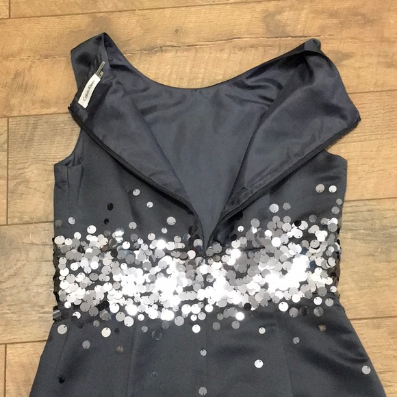 Calvin Klein Midi Dress Blue Silver Sequin - Picture 7 of 8